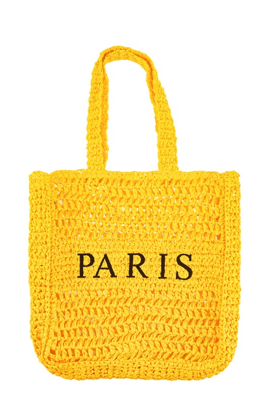 PARIS Embroidery Straw Tote Bag - Thumbnail 3